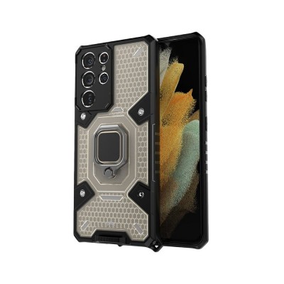 Husa Samsung Galaxy S22 Ultra, Honeycomb Armor Cu Inel Metalic, Negru